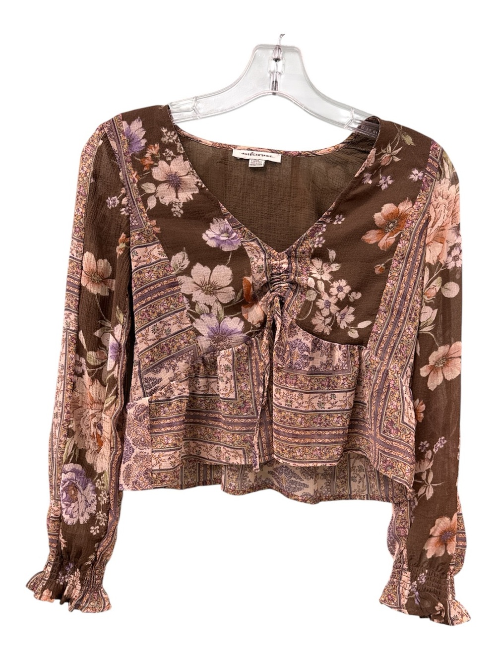 Brown Floral Tie-Front Blouse